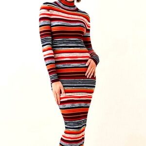 Striped Karen Millen Dress- Space Dye Striped Knit Rolled Dress